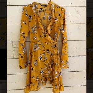 Floral yellow wrap dress